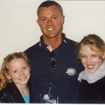 Relaxing before climbing to the top of the Sydney Harbour Bridge to promote the Sydney 2000 Games' Closing Ceremony. Nikki Webster, the little girl who starred in both ceremonies, me and Australian pop singer, Kylie Minogue, who played Nikki, all grown up!