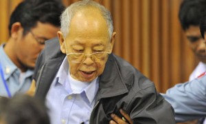 Ieng Sary during his trial in Cambodia for atrocities. He has died aged 87. Photograph: Mark Peters/EPA