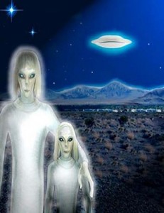 Brothers from another planet: An artist's impression of the ''tall whites'' in Nevada. Photo: Supplied.