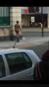 A photo of a naked man alleged to be walking along the street immediately after the London street attack. Photo:beforeitsnews