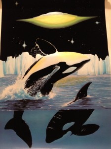 orcas and ship