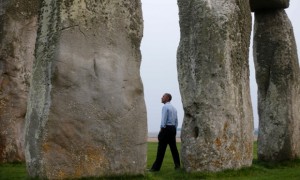 President Barack Obama visits Stonehenge in Wiltshire after leaving the Nato summit in Newport, Wales, on Friday. Photograph: Charles Dharapak/AP 